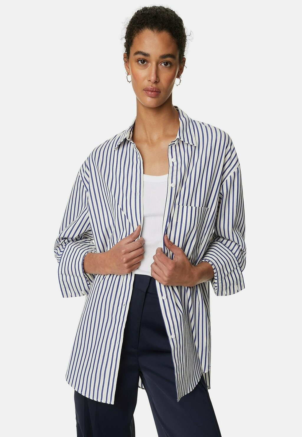 

Блузка-рубашка STRIPED COLLARED Marks & Spencer, цвет blue mix
