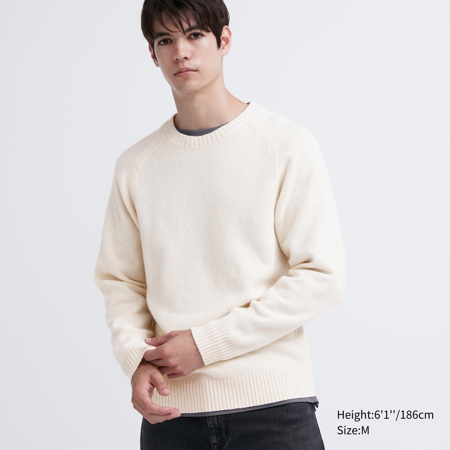 

Свитер Uniqlo мужской с круглым вырезом, слоновая кость, Бежевый