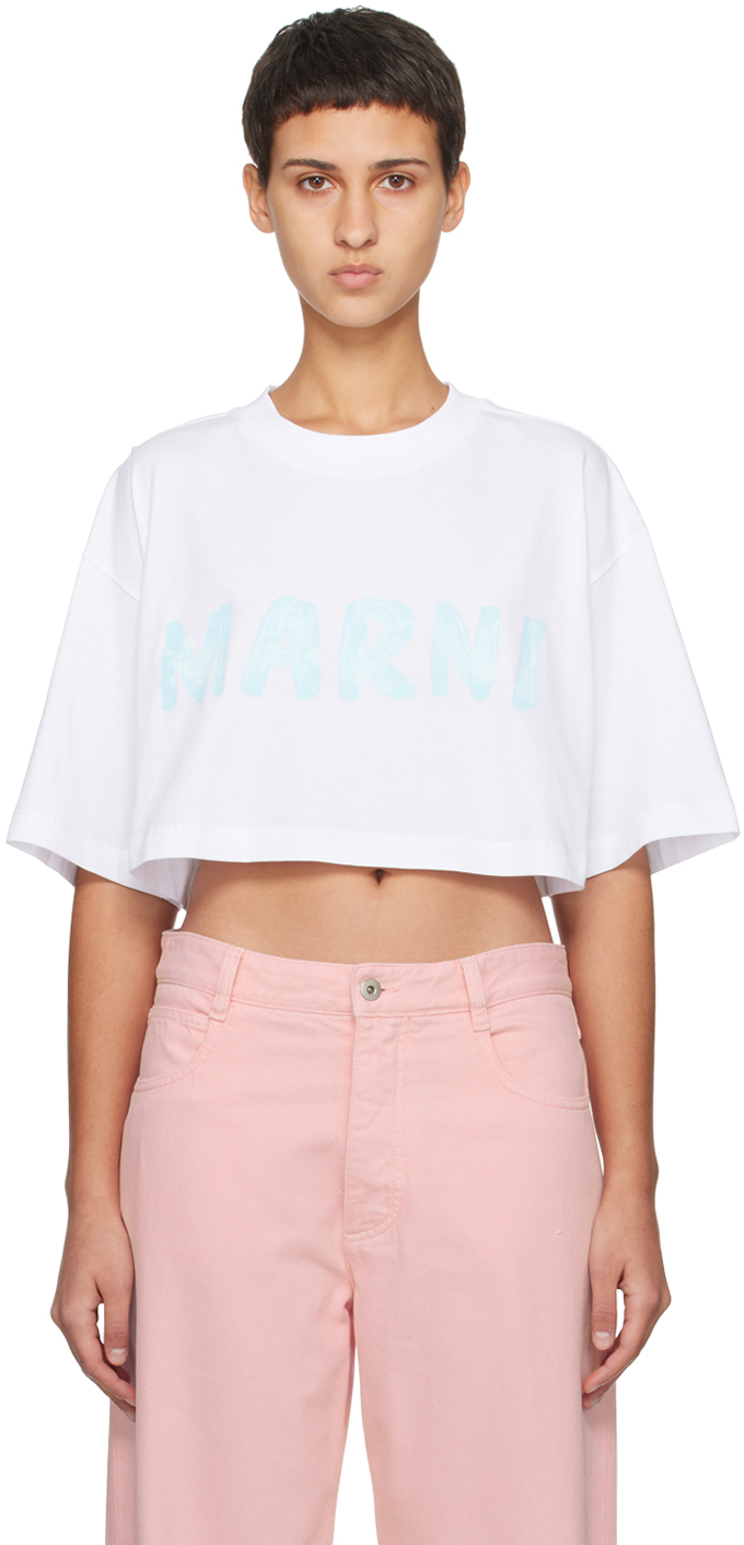 Белая укороченная футболка Marni