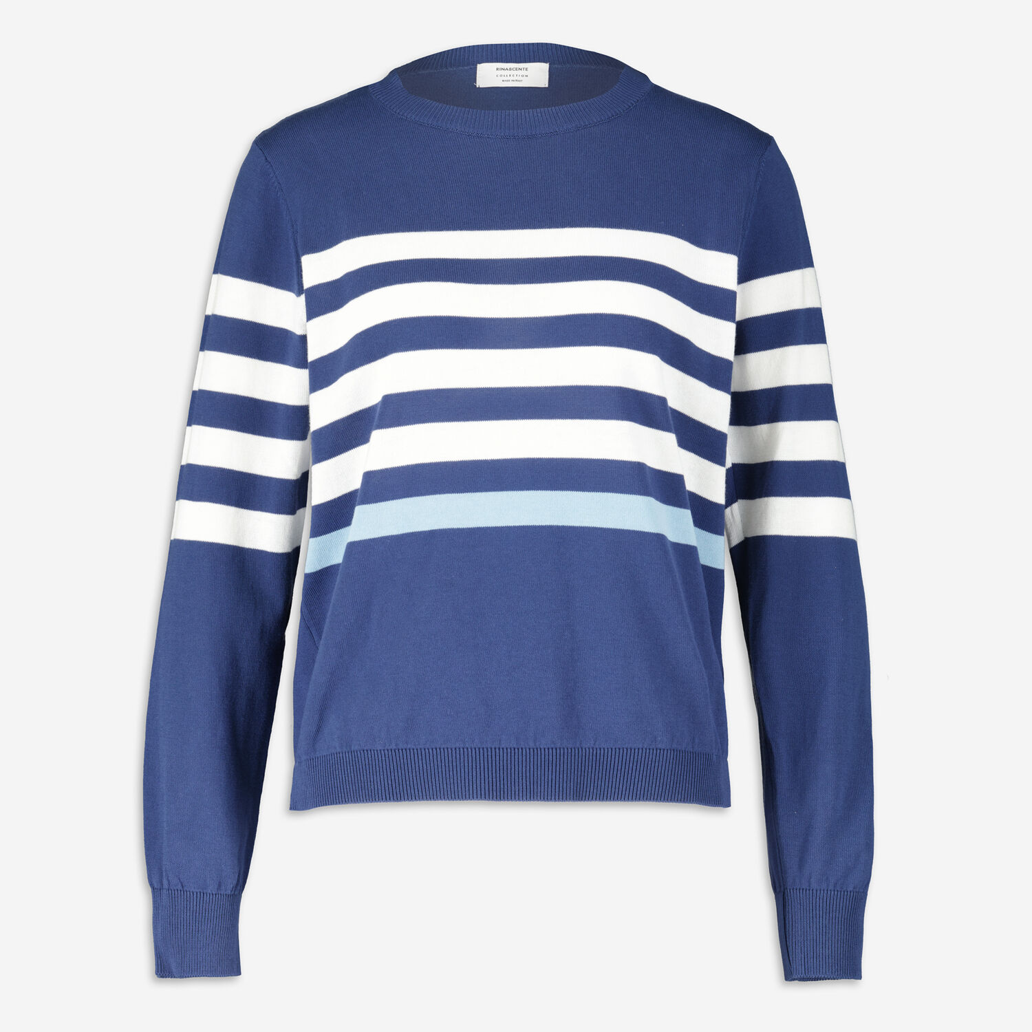 Темно-синий свитер с узором в белую полоску Rinascente свитер в полоску с рельефным узором zara темно синий