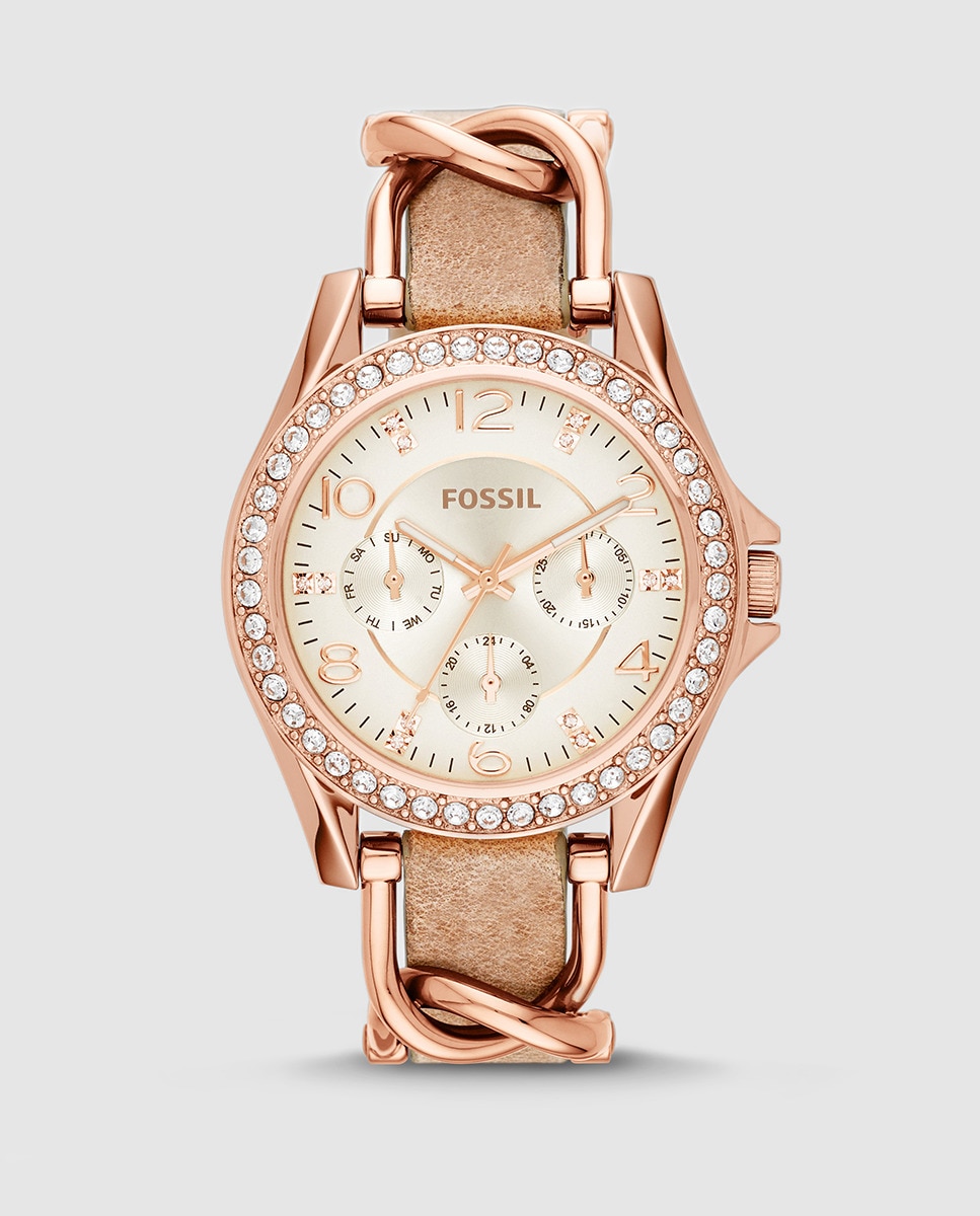 Женские часы Fossil ES3466 Riley Fossil, коричневый наручные часы fossil riley es3466 бежевый золотой
