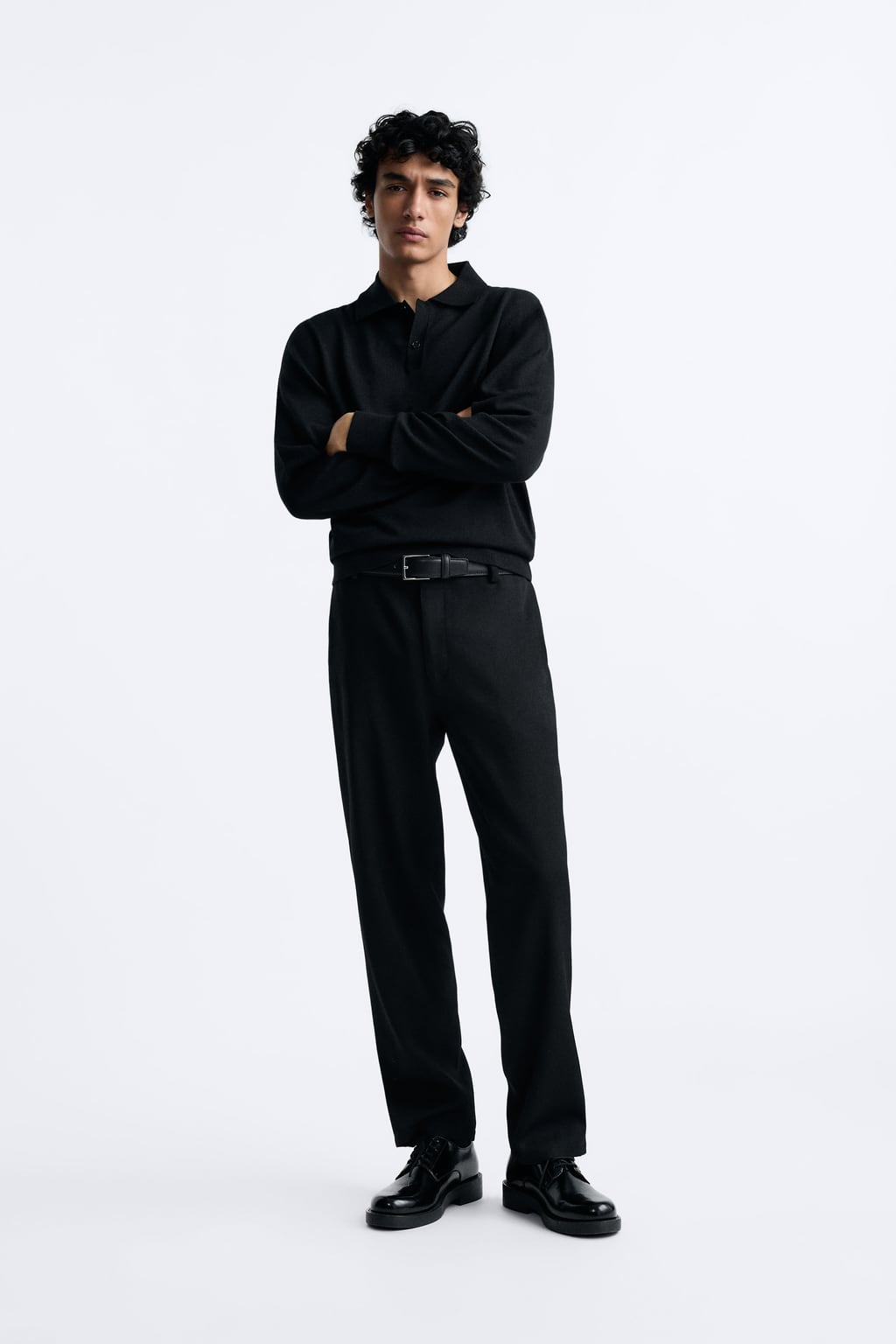 

Рубашка поло из шерсти мериноса 100 ZARA, черный