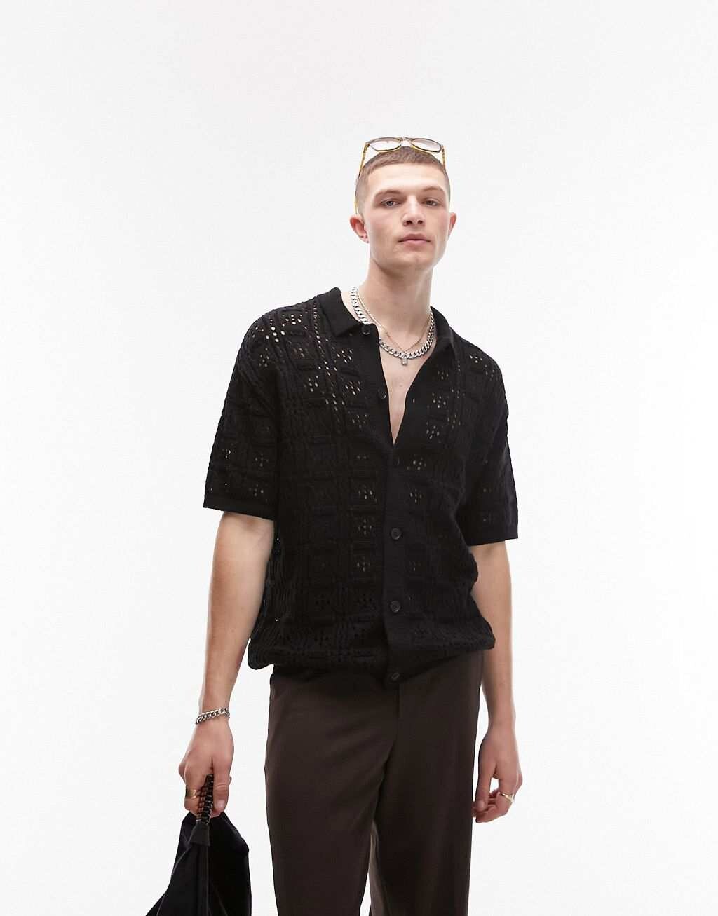 

Черная трикотажная рубашка на пуговицах Topman