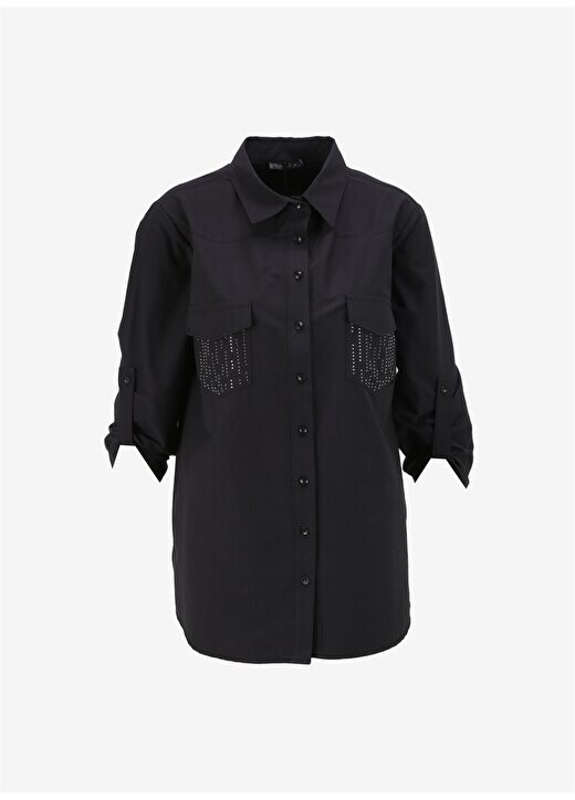 

Обычная черная женская рубашка с рубашечным воротником 24YSL8866-BB Selen, черный