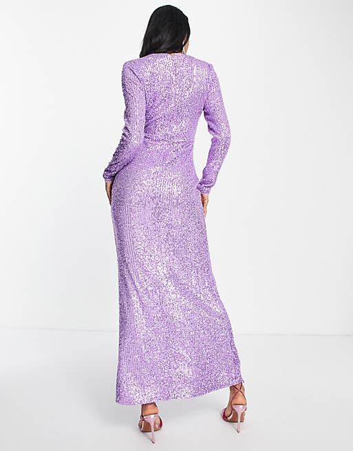

Фиолетовое платье макси с длинными рукавами и пайетками Jaded Rose Modest, Фиолетовый