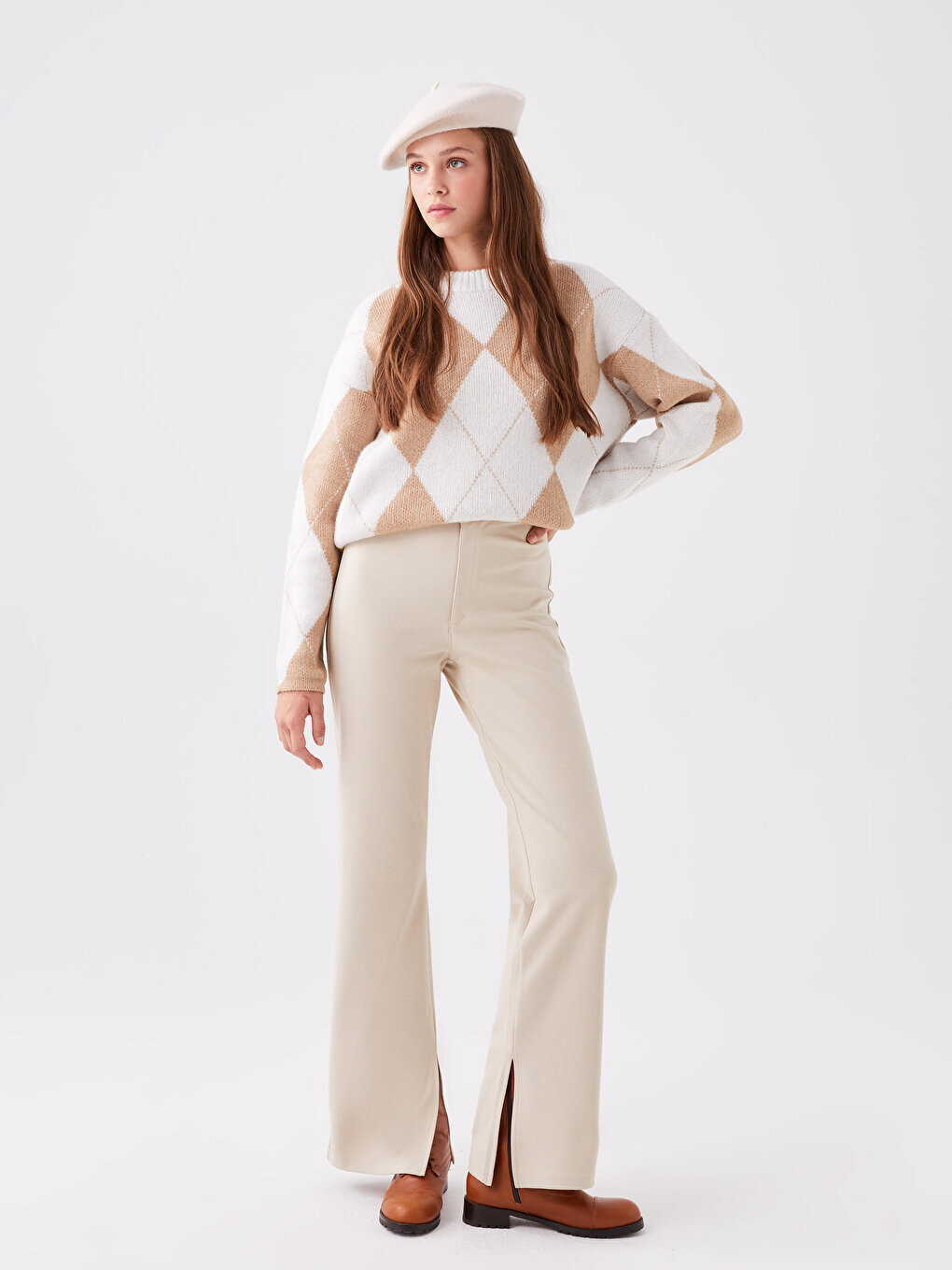 

Женские прямые брюки узкого кроя LCW Casual, бежевый