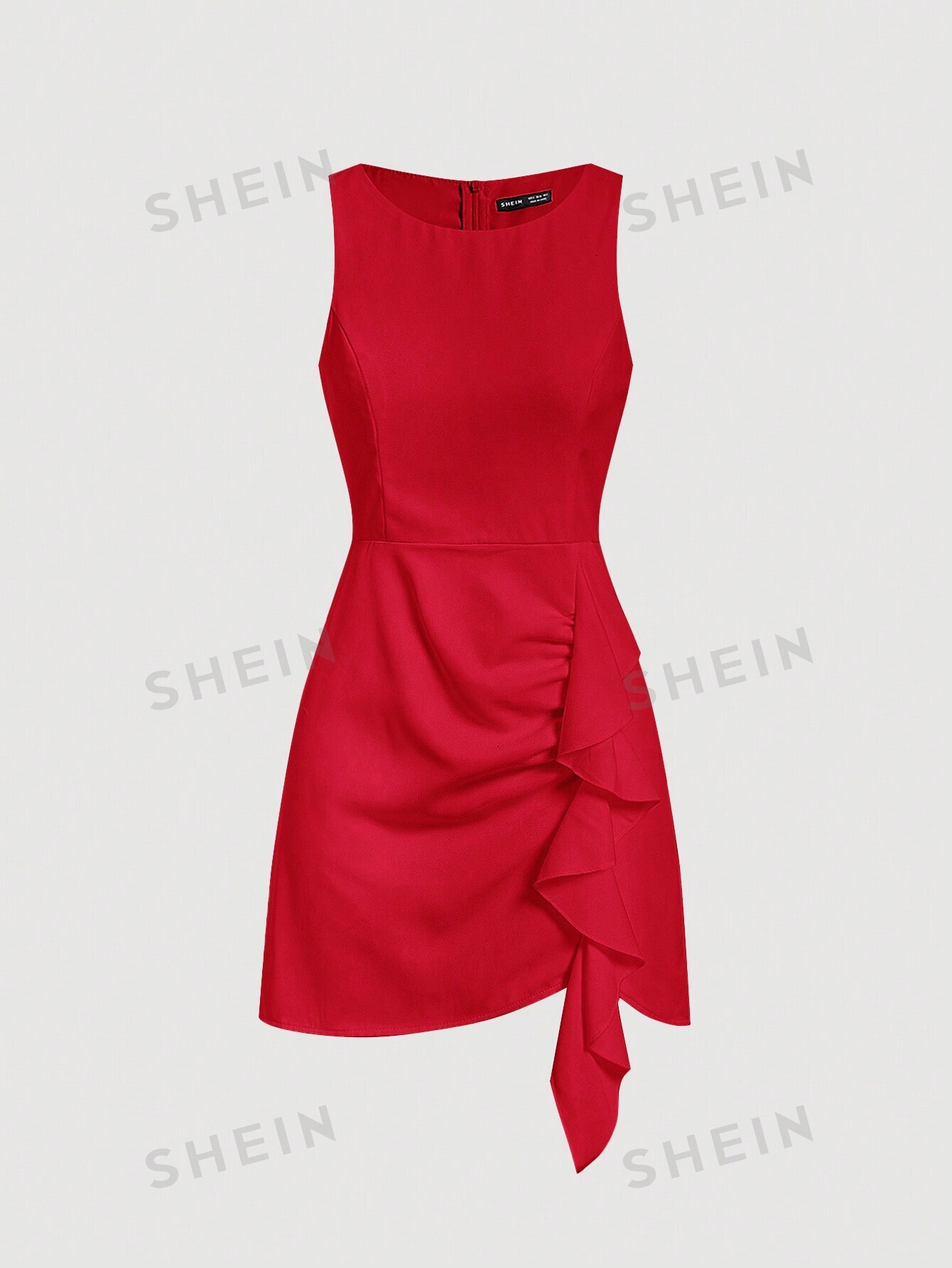 SHEIN MOD однотонное платье-жилет без рукавов с бретелькой на шее и рюшами, бургундия цена и фото