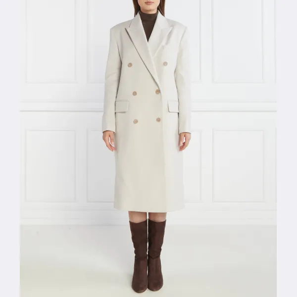 

Двубортное пальто из шерсти мелтон с добавлением кашемира Calvin Klein, белый