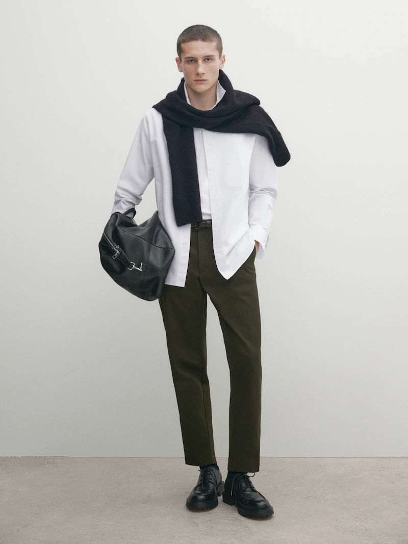 

Рубашка в полоску из хлопка обычного кроя Massimo Dutti, серый