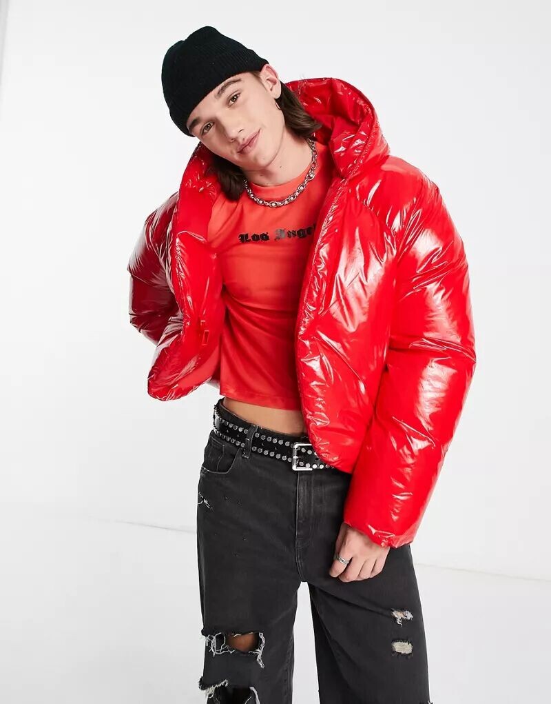 

Ультраяркий укороченный пуховик красного цвета ASOS, Красный