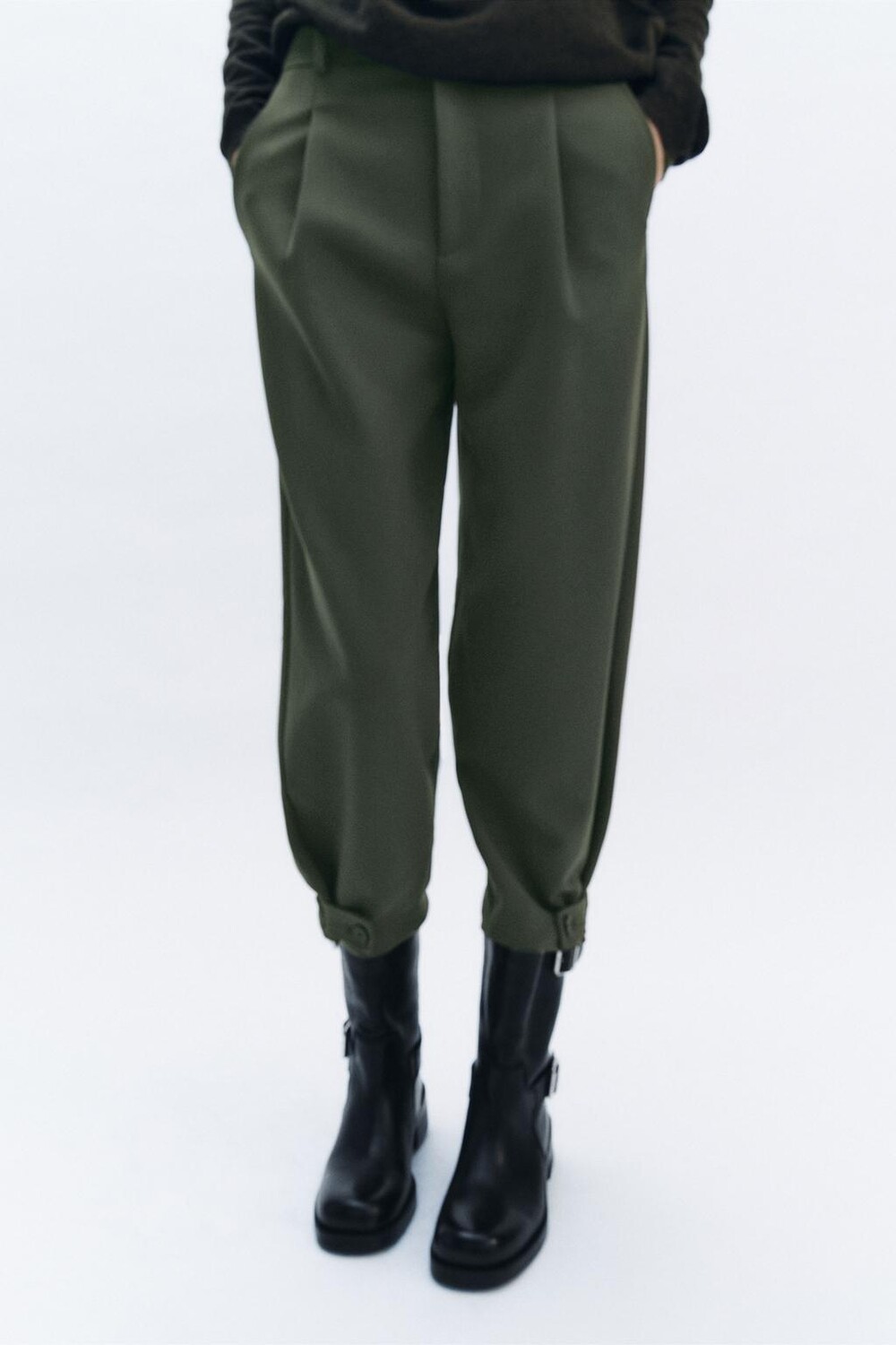 

Брюки морковного кроя с вытонами ZARA, хаки