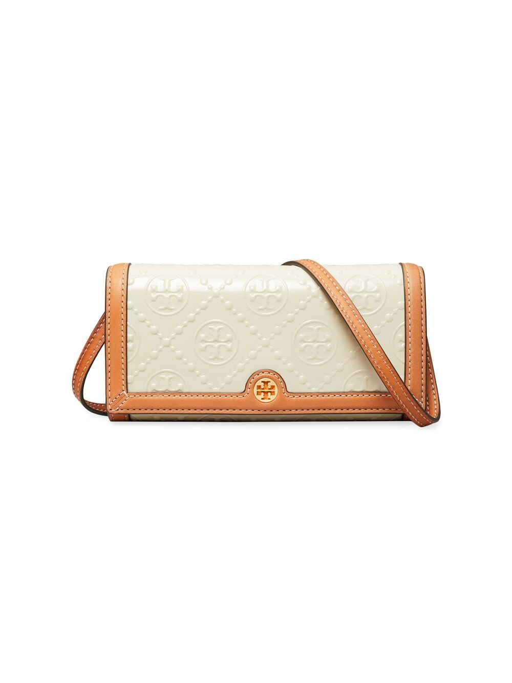 

Кошелек через плечо из лакированной кожи T с монограммой Tory Burch, кремовый