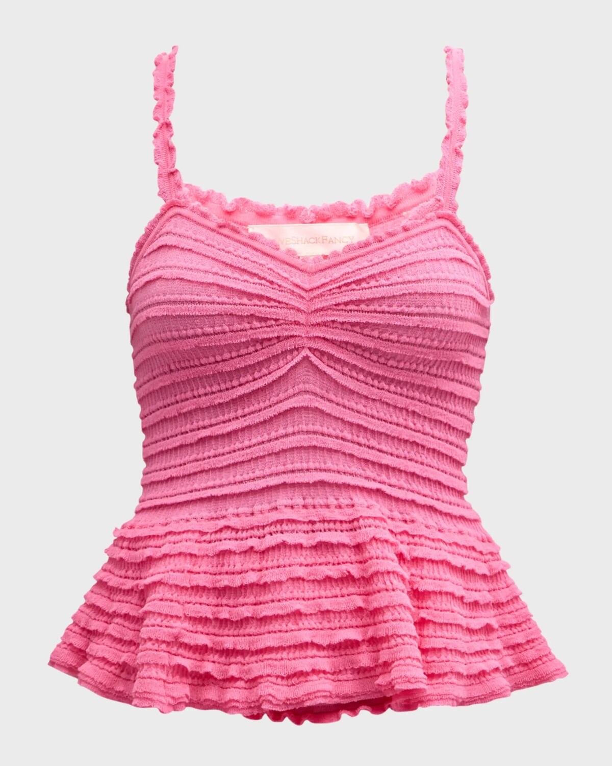 

Плиссированный топ с баской и оборками Azami Loveshackfancy, цвет Lovestruck Pink