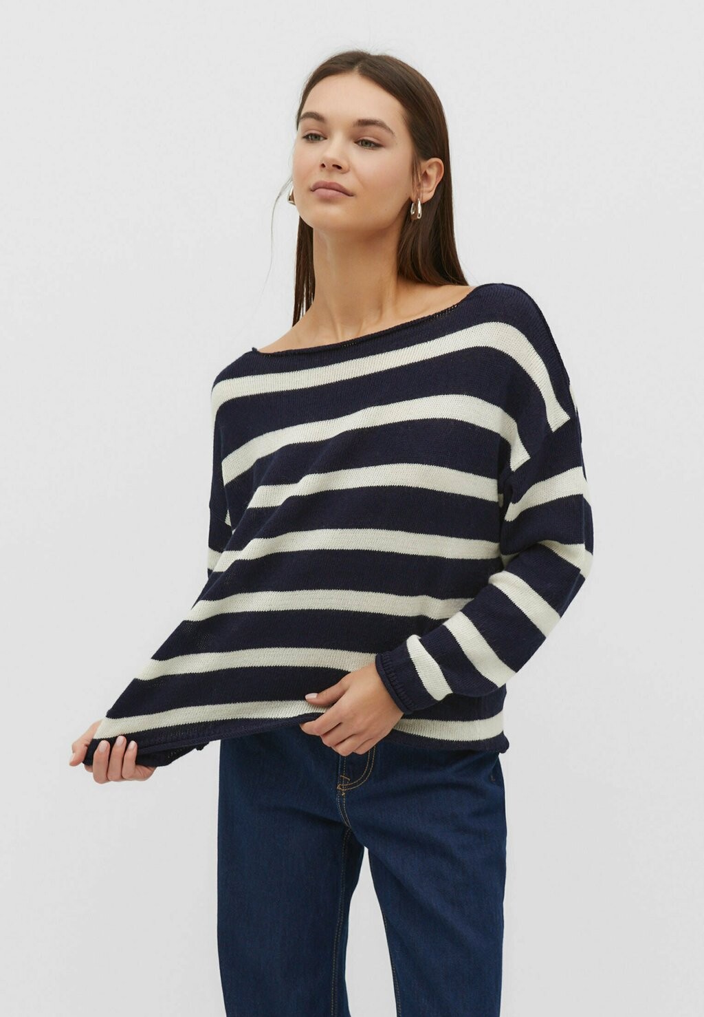 

Свитер Striped Boat Neck Stradivarius, цвет dark blue