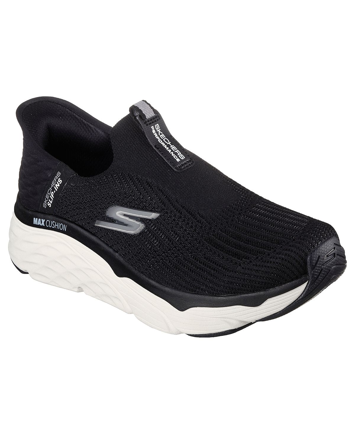 

Женские слипоны: прогулочные кроссовки без шнуровки Max Cushioning Smooth Transition от Finish Line Skechers, черный