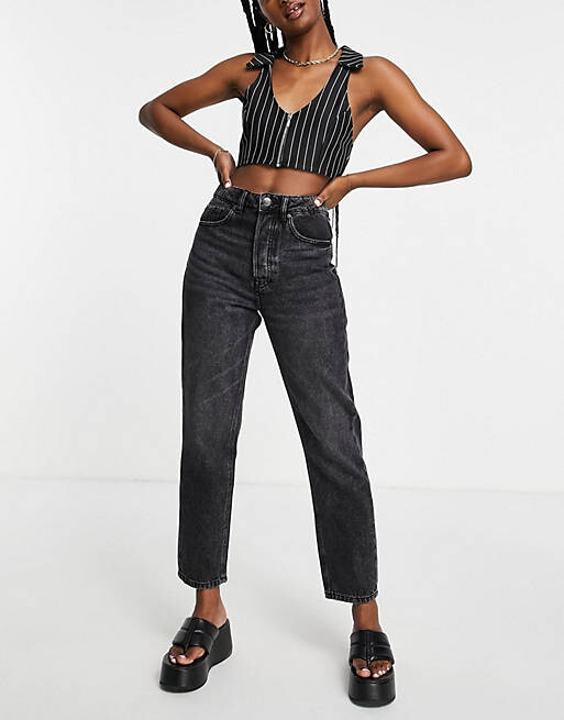 

Черные винтажные джинсы Stradivarius Mom Fit