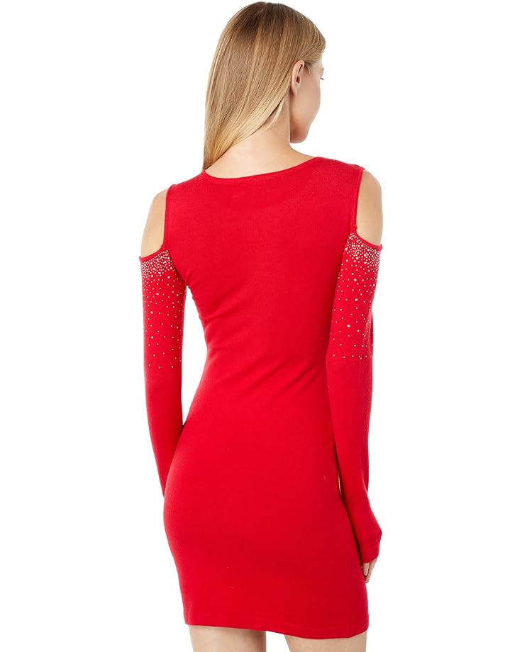 Платье Bebe Sweater Party Dress - Cold-Shoulder Crystal Sweaterdress, красный цена и фото