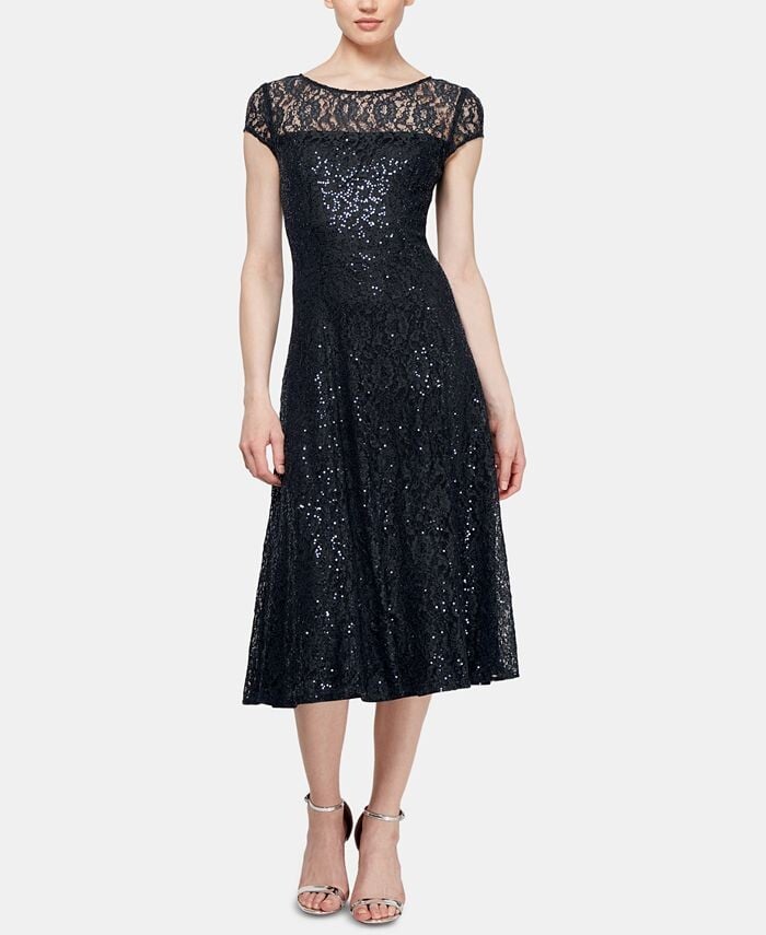 

Кружевное платье-миди с пайетками SL Fashions, черный