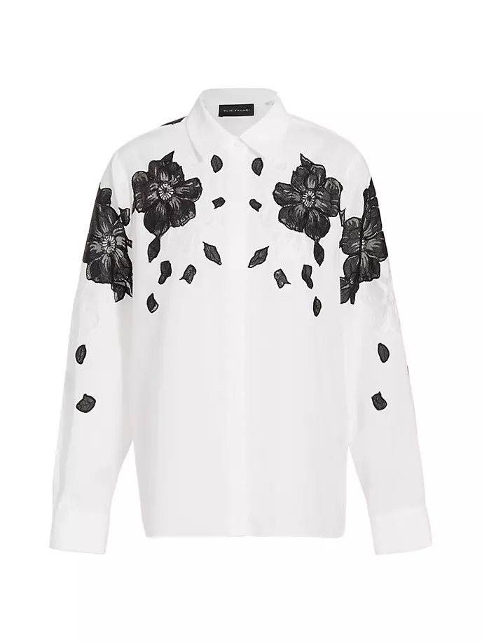 

Кружевная шелковая рубашка The Shae с вышивкой Elie Tahari, цвет sky white black lace