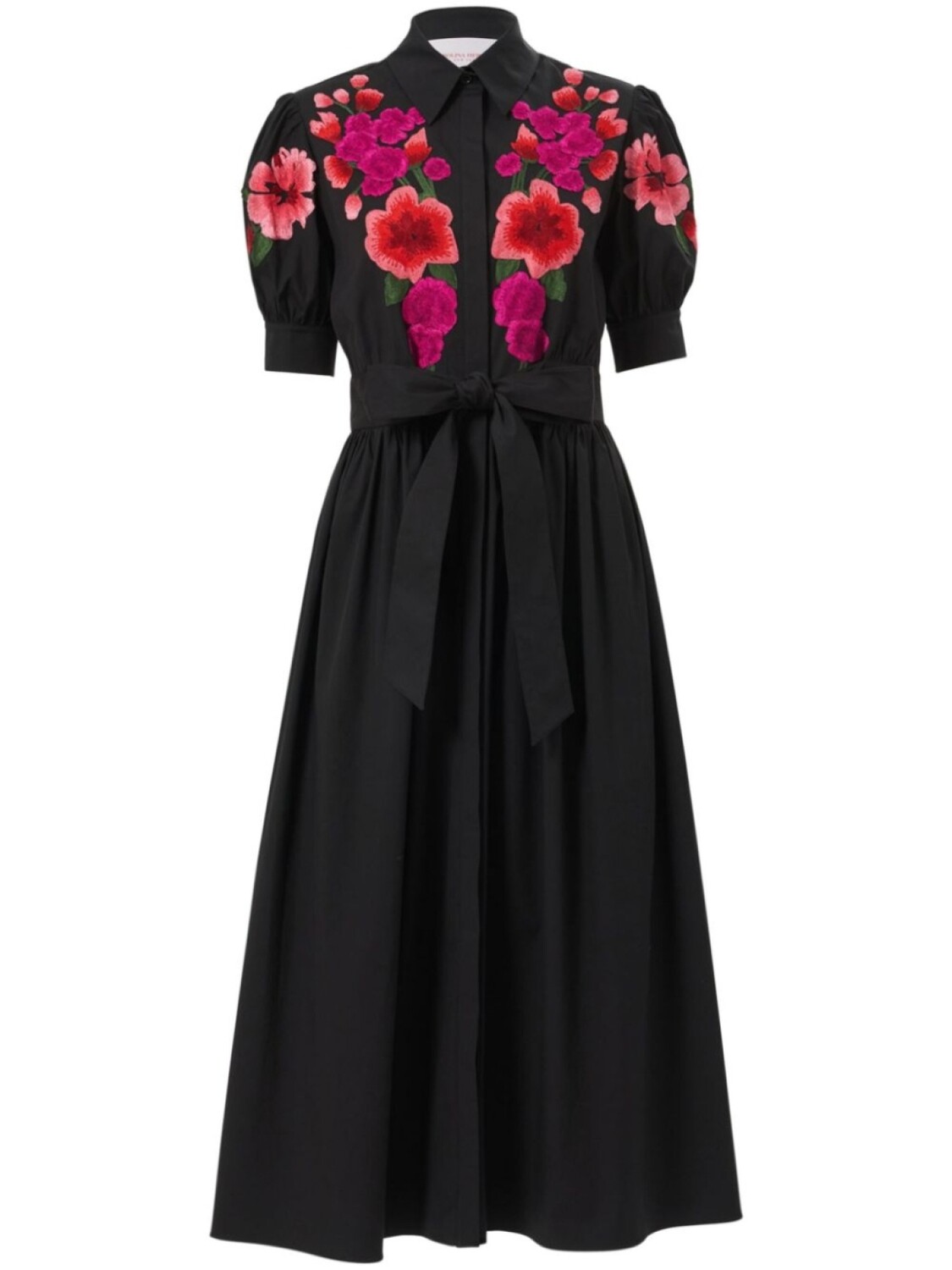 

Платье-рубашка с цветочной вышивкой Carolina Herrera, черный