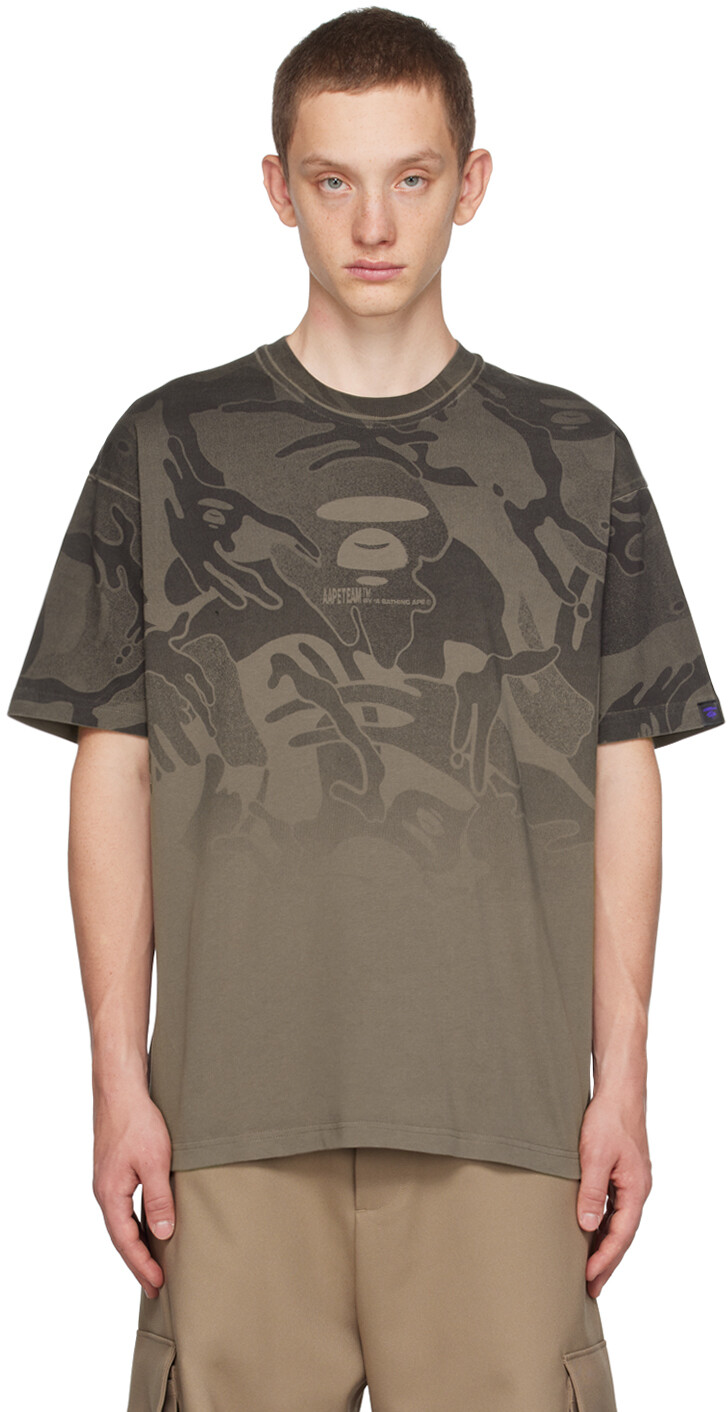 

Серая футболка с принтом AAPE by A Bathing Ape, Серый