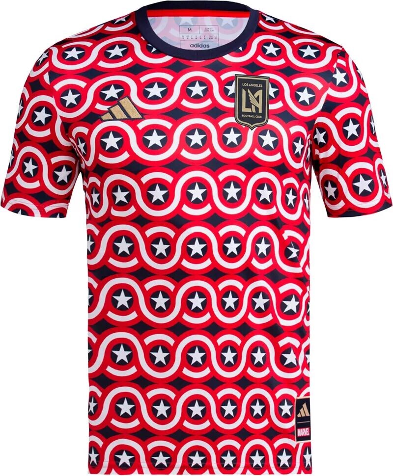 

Красная предматчевая футболка Adidas Los Angeles FC 2023 American MARVEL