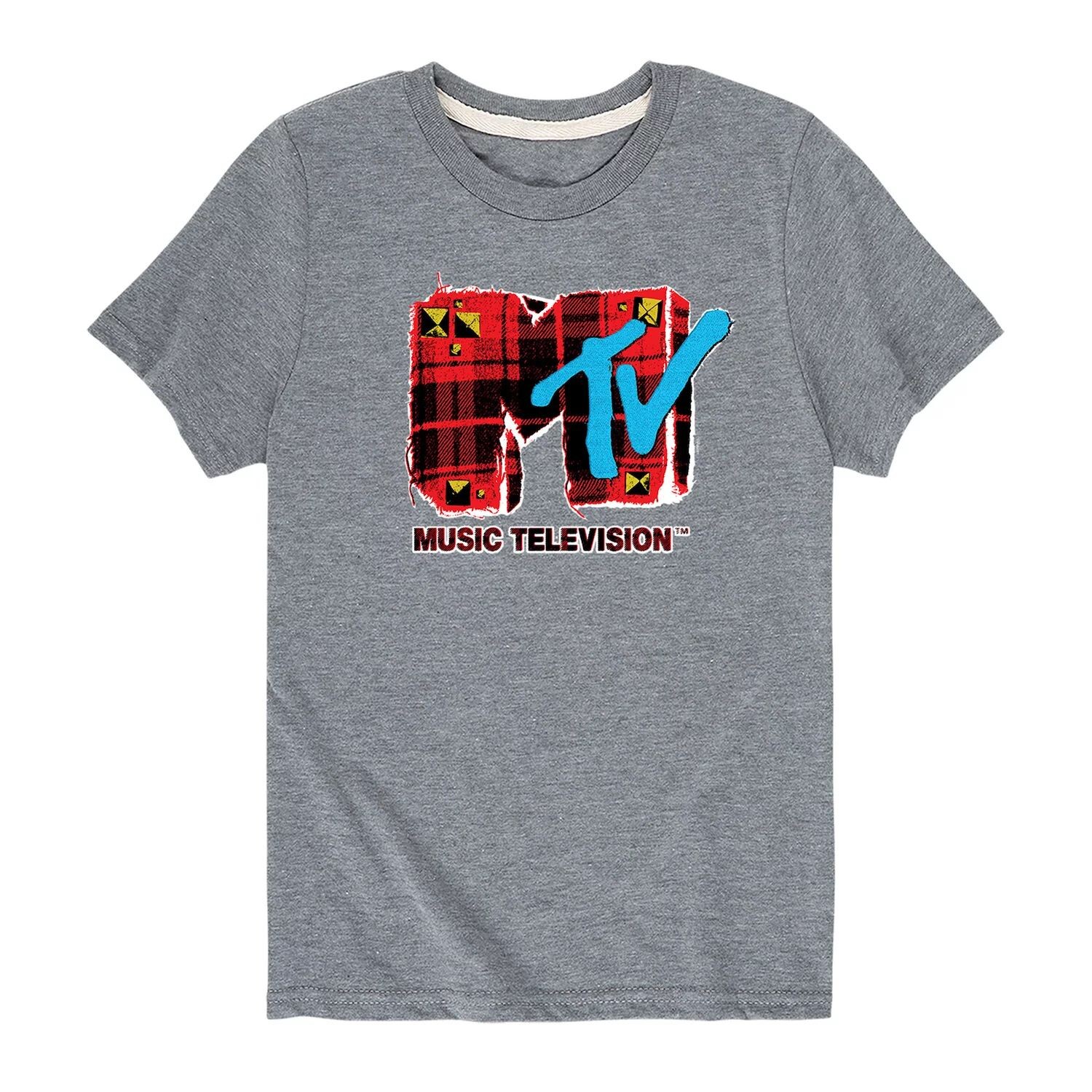 

Футболка в клетку с логотипом MTV для мальчиков 8–20 лет и графическим рисунком в стиле гранж Licensed Character, серый