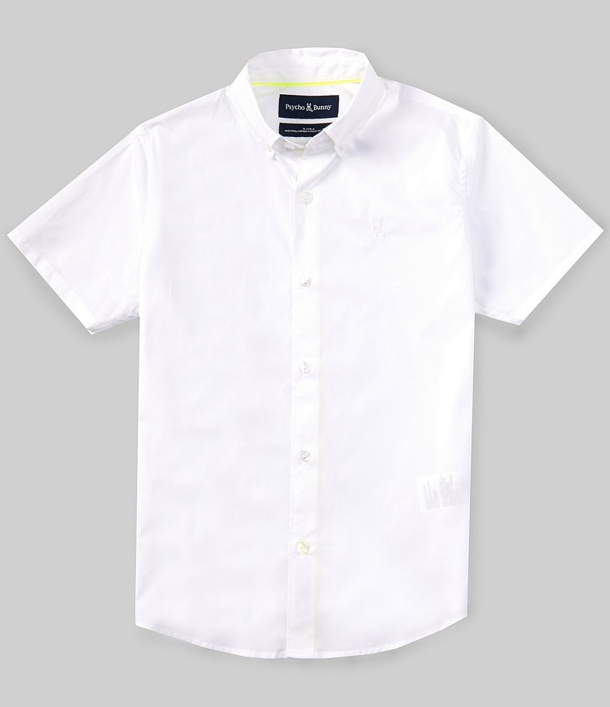 Рубашка на пуговицах с короткими рукавами Psycho Bunny для больших мальчиков 7–20 лет Ashland, белый