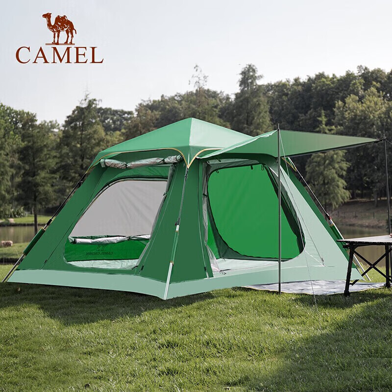 

Палатка Camel, складная уличная профессиональная палатка для кемпинга, полностью автоматическое многоместное уличное оборудование [увеличены три двери] 106, зеленый в стиле милитари