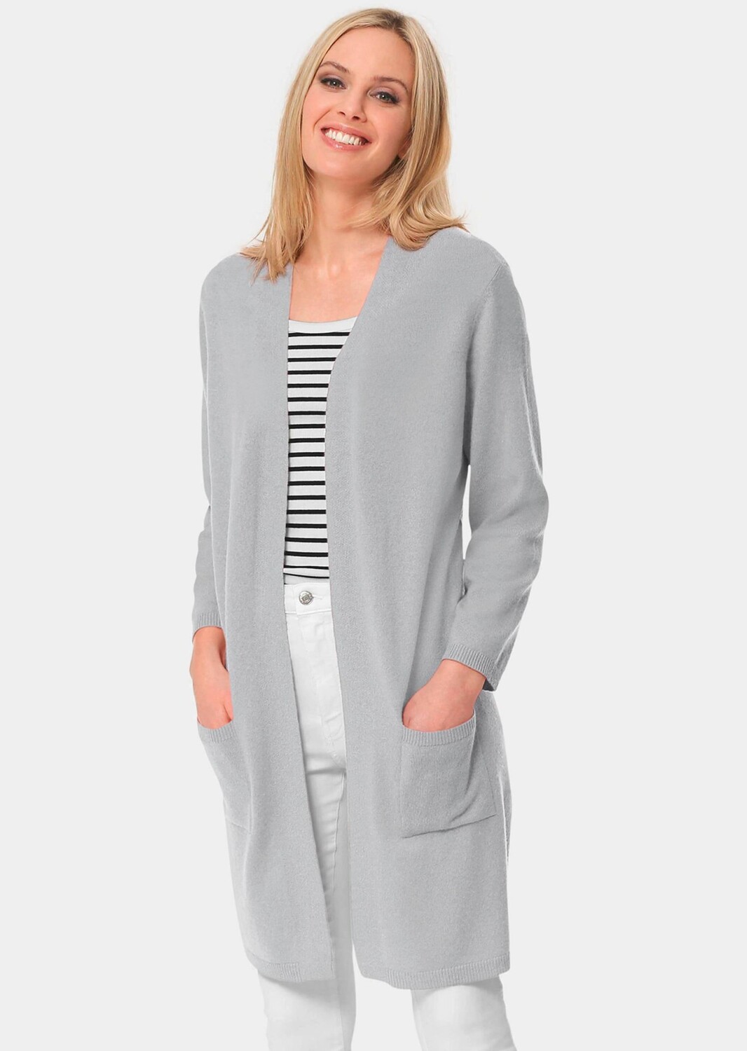 

Кардиган GOLDNER Kaschmir Longstrickjacke, цвет silbergrau/melange