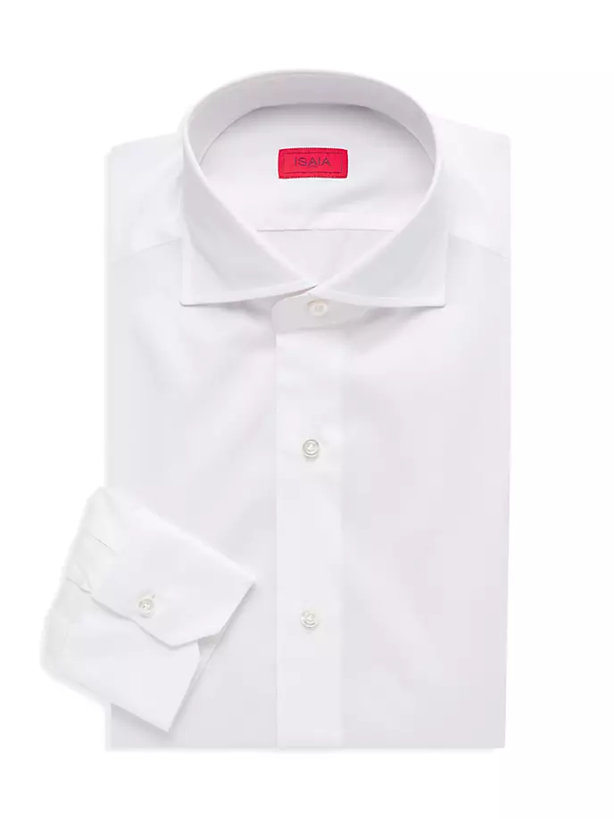 Однотонная классическая рубашка из хлопка и шелка Isaia, белый