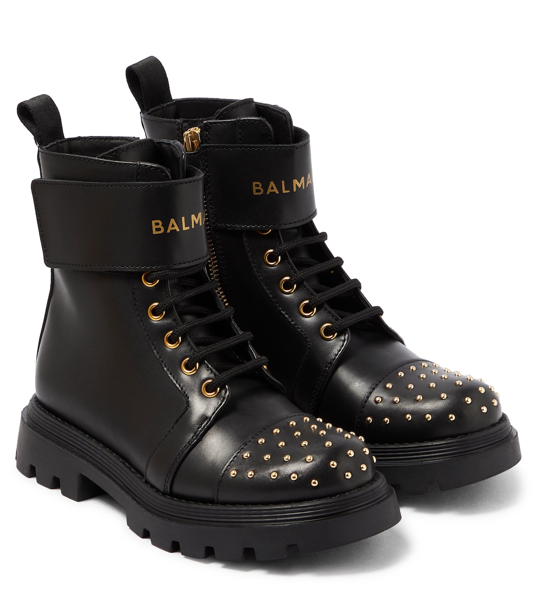 Кожаные ботинки с заклепками Balmain, черный ботинки laredoute кожаные с ремешком с заклепками 36 каштановый