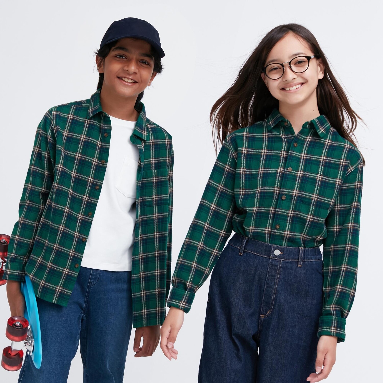 

Фланелевая рубашка в клетку Kids Uniqlo, зеленый