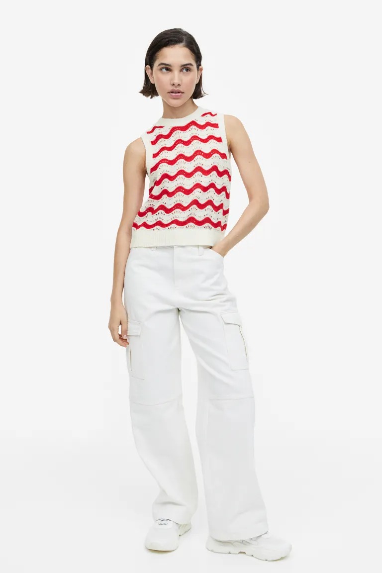 Свитер ажурной вязки без рукавов H&M, красный блуза с ажуром 40 размер