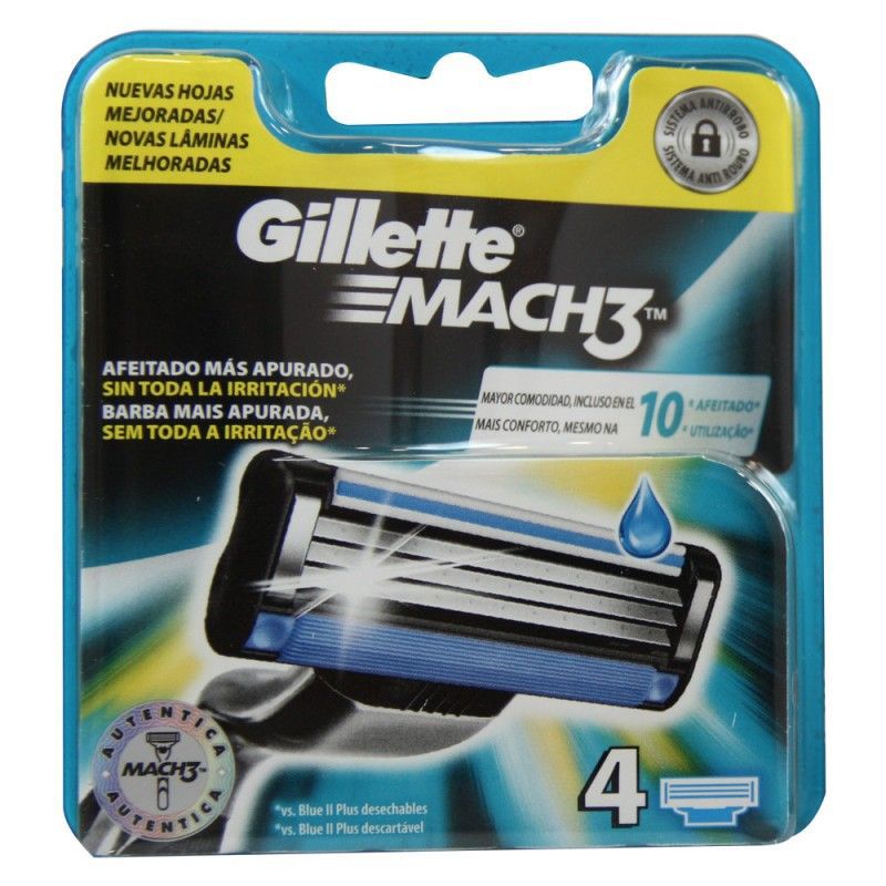 Лезвия бритвы Mach 3 recambio de maquinilla Gillette, 4 шт