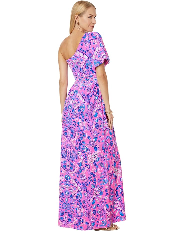 Платье Lilly Pulitzer Solana One Shoulder Maxi, цвет Havana Pink Turtle Tidepool Engineered Knit Dress топ lilly pulitzer sirah knit цвет conch shell pink