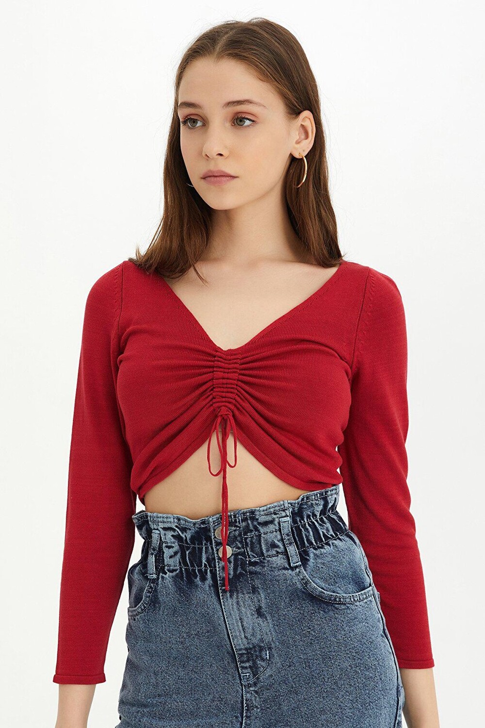

Красная кружевная укороченная трикотажная блузка SWK4354KR Sherin