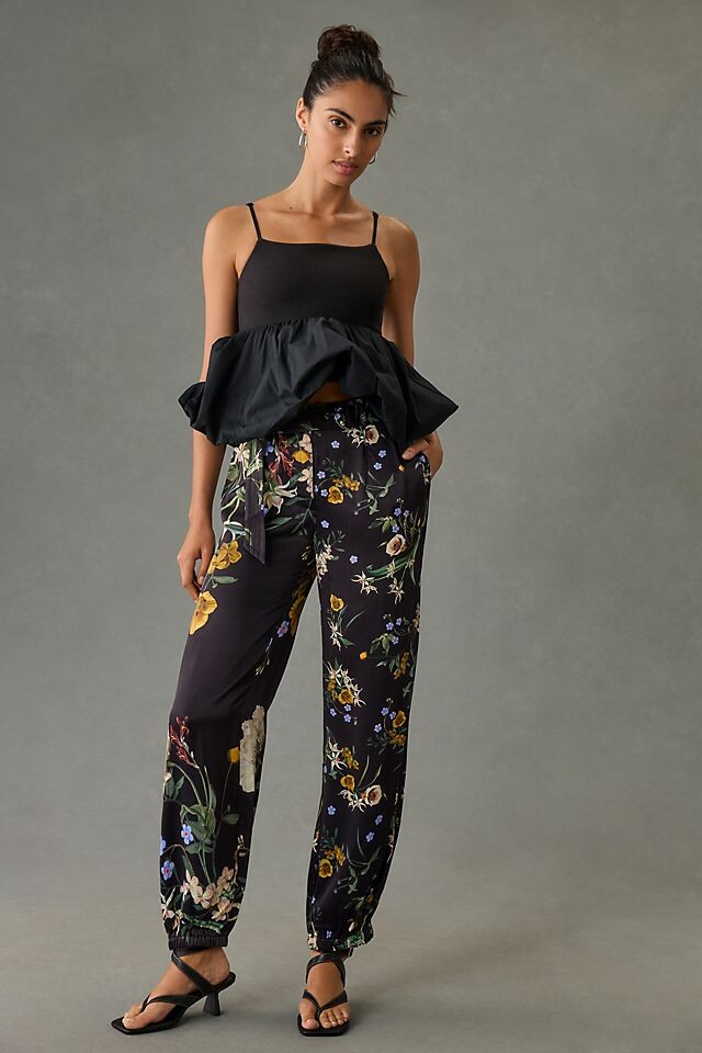 

Брюки-парашют Anthropologie Maeve шелковые, черный