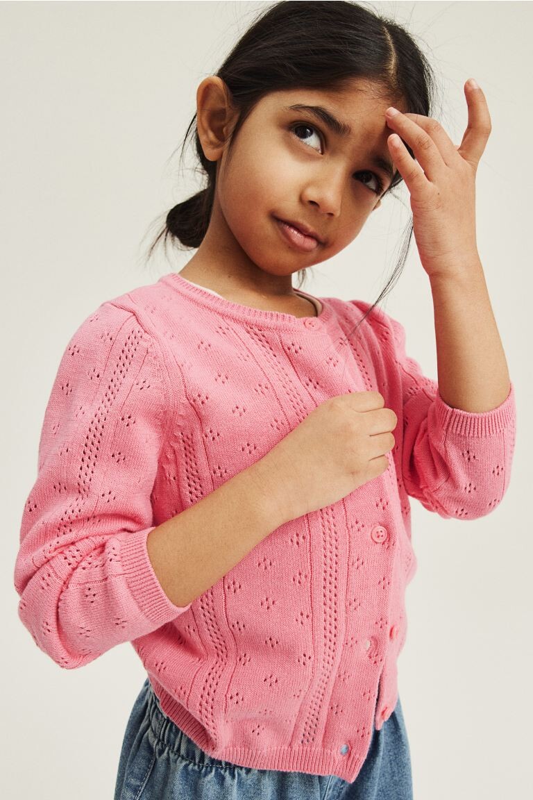 

Хлопковый кардиган структурированной вязки H&M, розовый