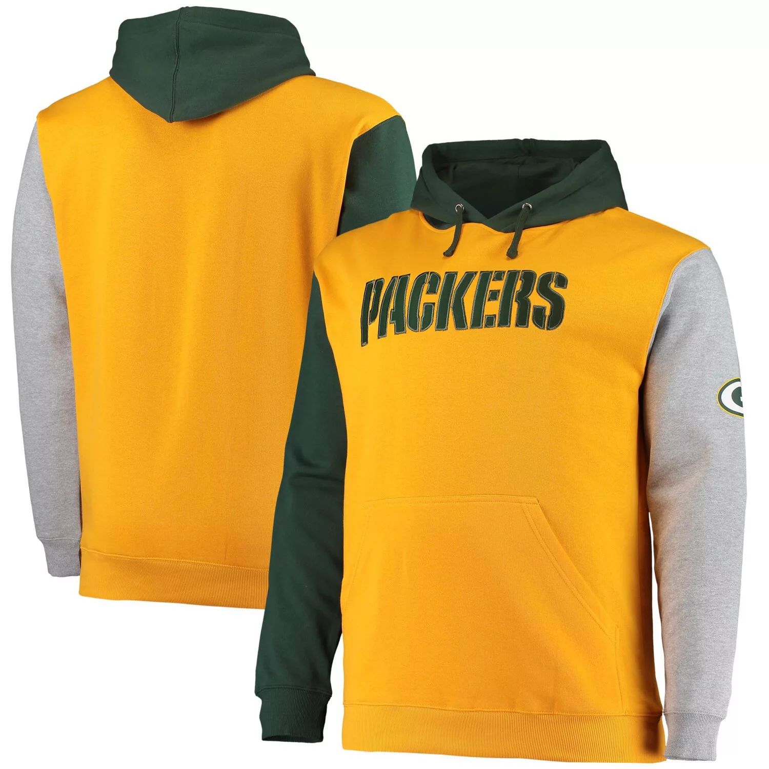 цена Мужской зеленый/золотой пуловер с капюшоном Green Bay Packers Big & Tall