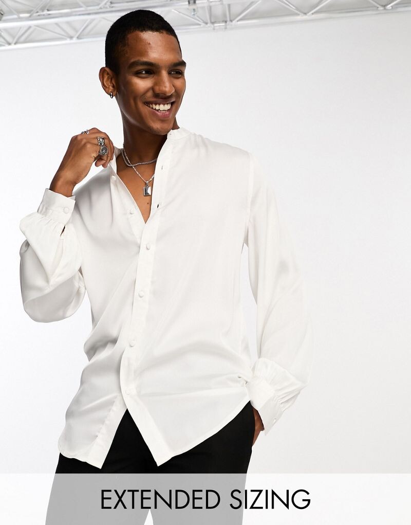 

Белая атласная рубашка с длинными рукавами и узкими манжетами ASOS DESIGN