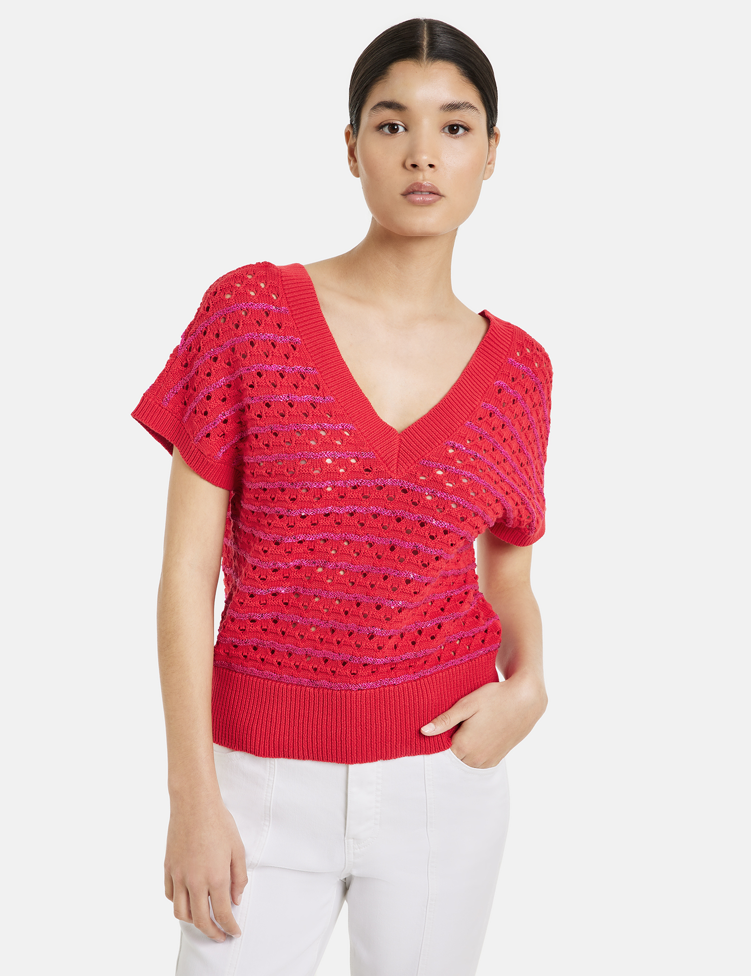 Свитер TAIFUN Strick, Shirt, Top, Body, цвет Digital Red geringelt