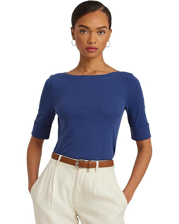 

Топ LAUREN Ralph Lauren Stretch Cotton Boatneck, цвет Indigo Sail