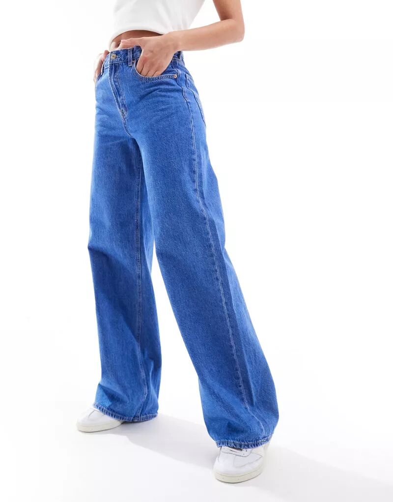 Синие широкие джинсы Stradivarius белоснежные широкие джинсы stradivarius