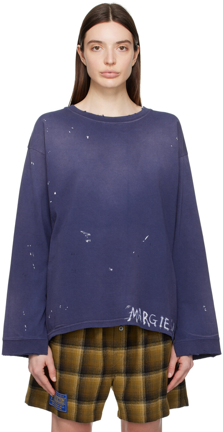 

Темно-синяя рваная футболка с длинным рукавом Maison Margiela