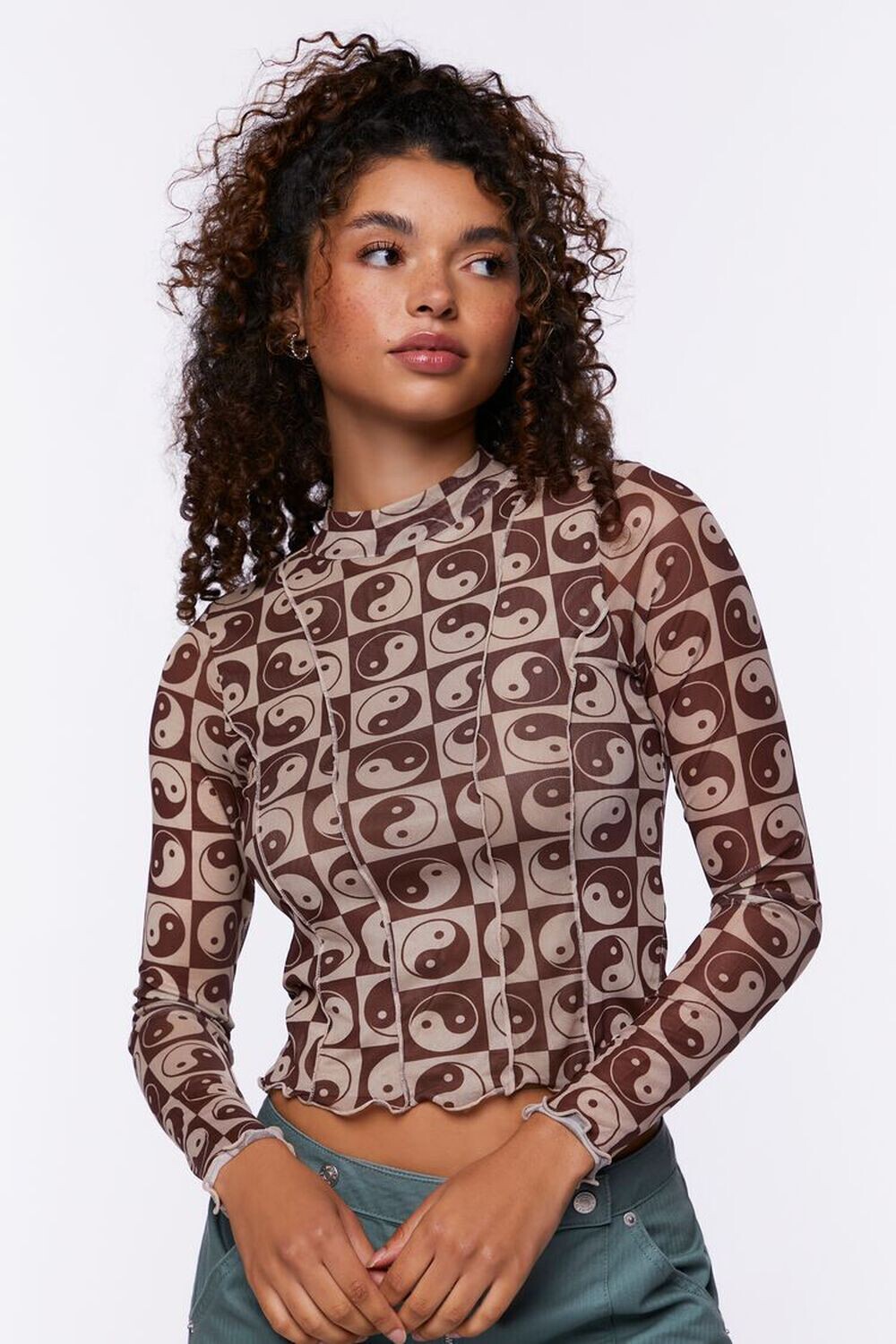 

Топ с принтом Yin Yang Forever 21, шоколадный