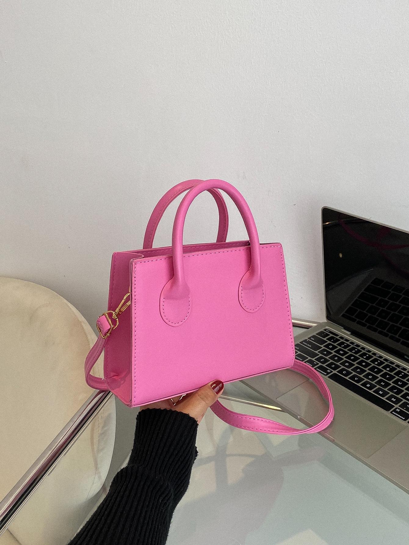 Легкая деловая повседневная минималистичная квадратная сумка с двойной ручкой для девочек-подростков, ярко-розовый