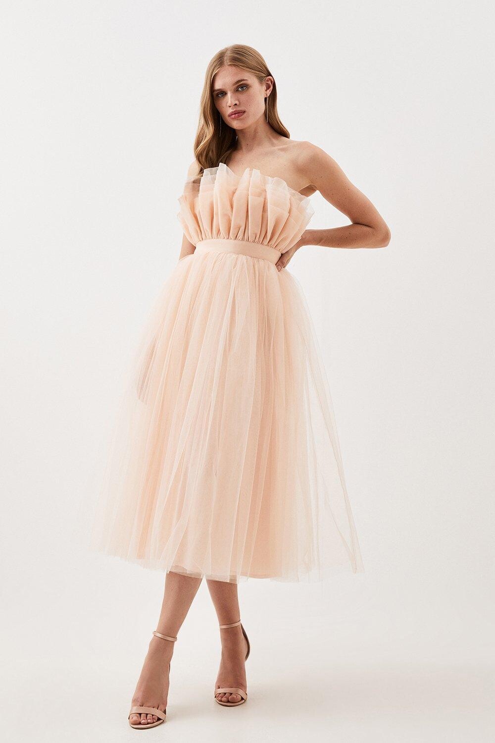 

Миниатюрное корсетное платье миди из тюля с корсетом Karen Millen, розовый
