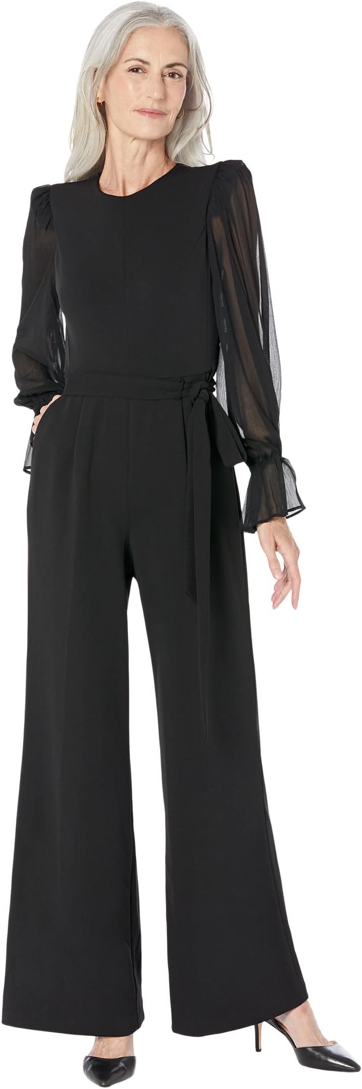 

Комбинезон Calvin Klein Chiffon Sleeve Jumpsuit, цвет Black/Black