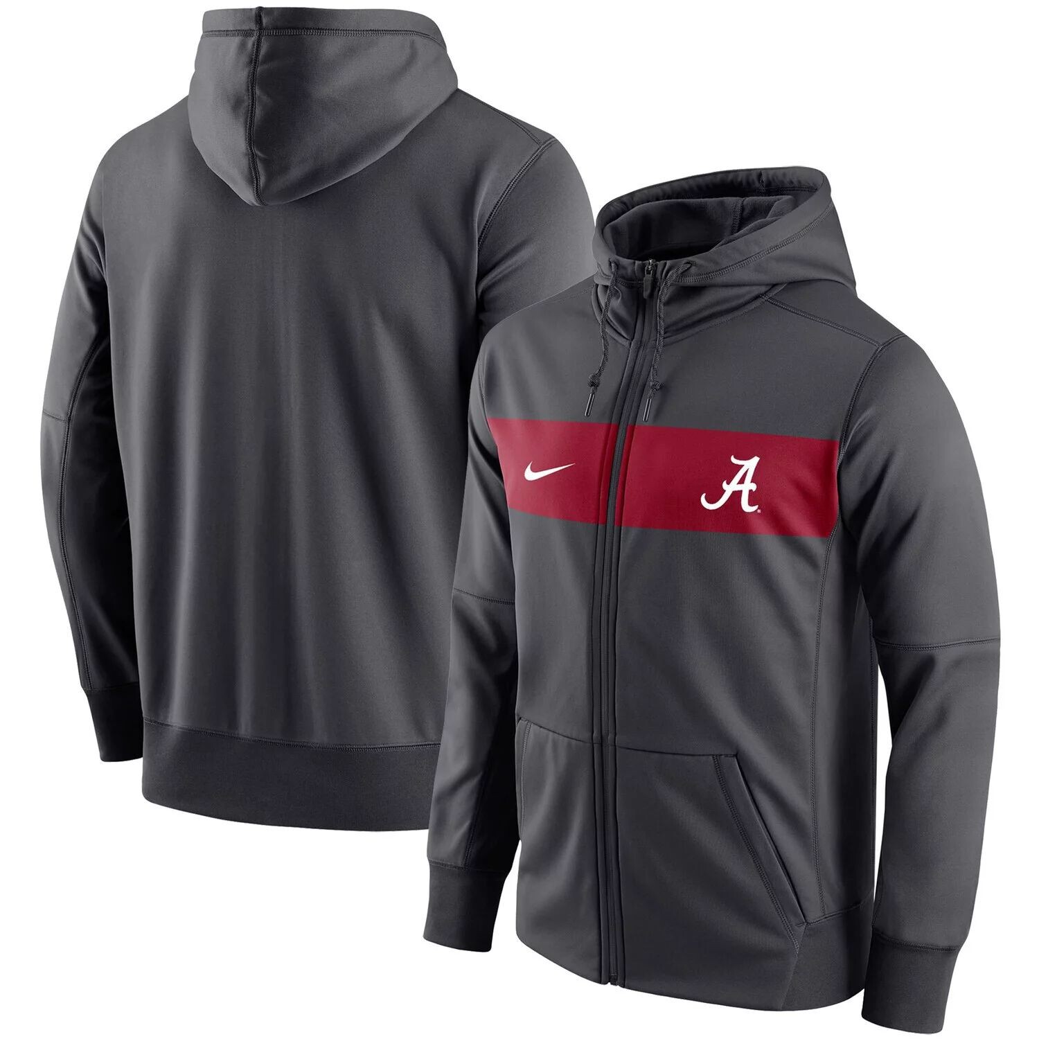 

Мужская толстовка с молнией во всю длину антрацитового цвета Alabama Crimson Tide Logo Performance Nike, Черный